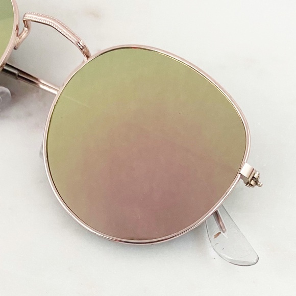 "Brooklyn" Sunglasses || Rose Gold Mirror Round - Picture 3 of 11